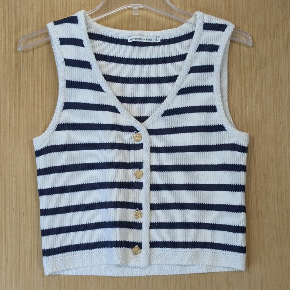 Abercrombie & Fitch Womens Preppy Nautical Chic Striped Knit Sweater Vest Small